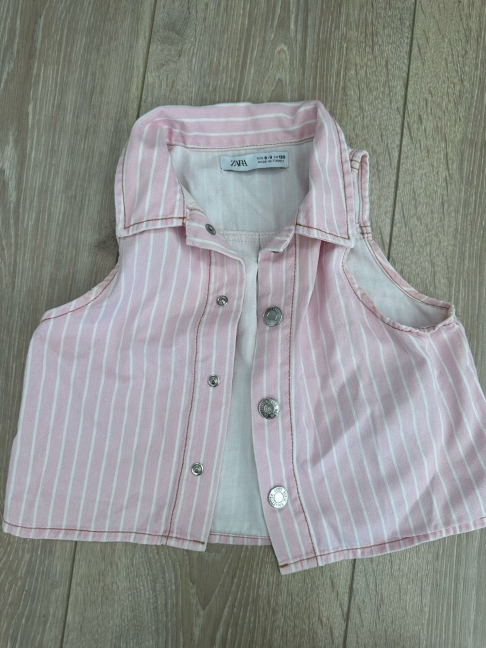 ZARA Pink and White Striped Sleeveless Snap-Front Vest